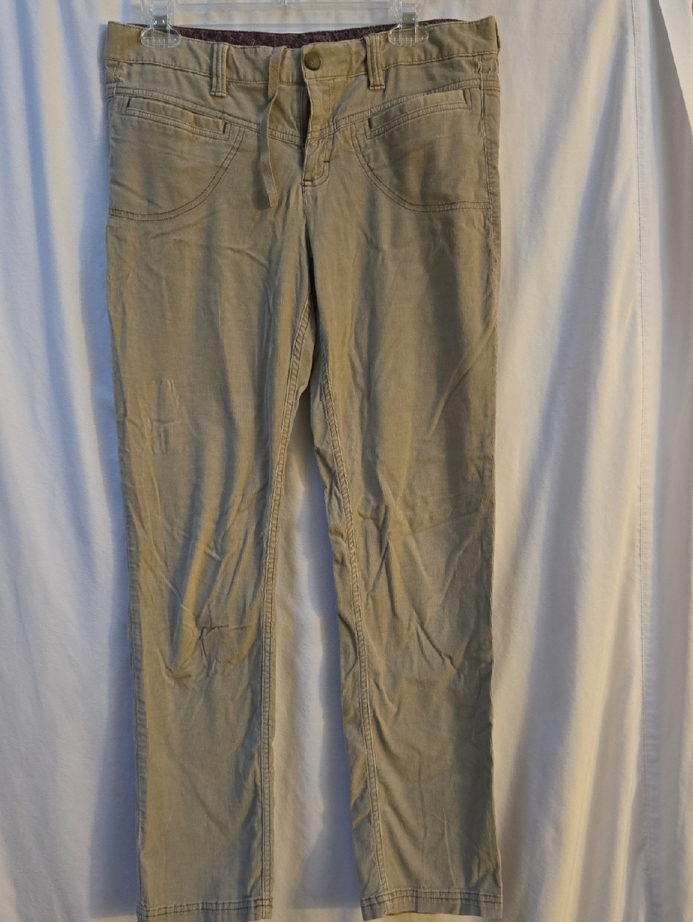 Athleta Beige Corduroy Pants and Pink Patterned Waistband And Drawstring